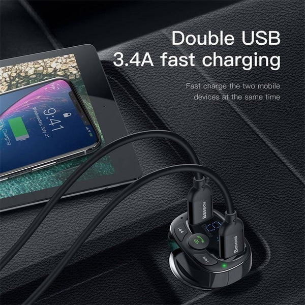 Planet Gates Baseus Car Charger for iPhone Mobile Phone Handsfree FM Transmitter Bluetooth Car Kit LCD MP3 Player Dual USB Car Phone Charger