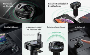 Planet Gates Baseus Car Charger for iPhone Mobile Phone Handsfree FM Transmitter Bluetooth Car Kit LCD MP3 Player Dual USB Car Phone Charger