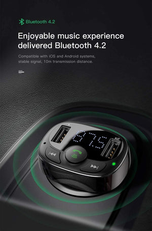 Planet Gates Baseus Car Charger for iPhone Mobile Phone Handsfree FM Transmitter Bluetooth Car Kit LCD MP3 Player Dual USB Car Phone Charger