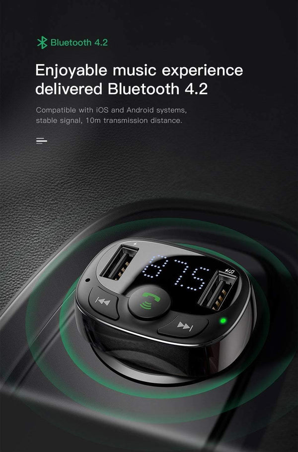 Planet Gates Baseus Car Charger for iPhone Mobile Phone Handsfree FM Transmitter Bluetooth Car Kit LCD MP3 Player Dual USB Car Phone Charger