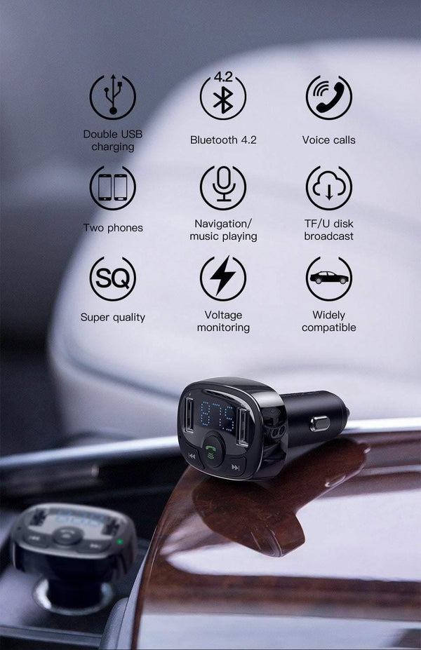 Planet Gates Baseus Car Charger for iPhone Mobile Phone Handsfree FM Transmitter Bluetooth Car Kit LCD MP3 Player Dual USB Car Phone Charger