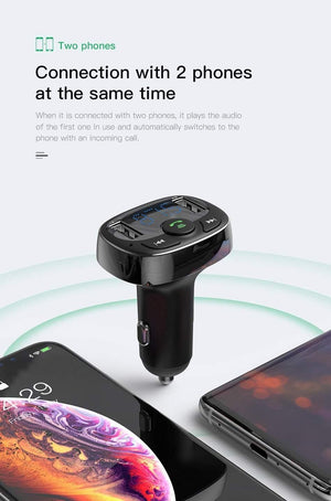 Planet Gates Baseus Car Charger for iPhone Mobile Phone Handsfree FM Transmitter Bluetooth Car Kit LCD MP3 Player Dual USB Car Phone Charger