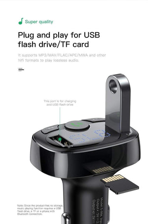 Planet Gates Baseus Car Charger for iPhone Mobile Phone Handsfree FM Transmitter Bluetooth Car Kit LCD MP3 Player Dual USB Car Phone Charger