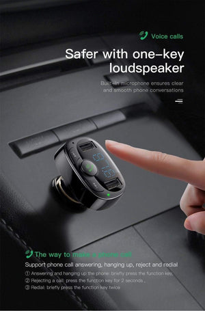 Planet Gates Baseus Car Charger for iPhone Mobile Phone Handsfree FM Transmitter Bluetooth Car Kit LCD MP3 Player Dual USB Car Phone Charger