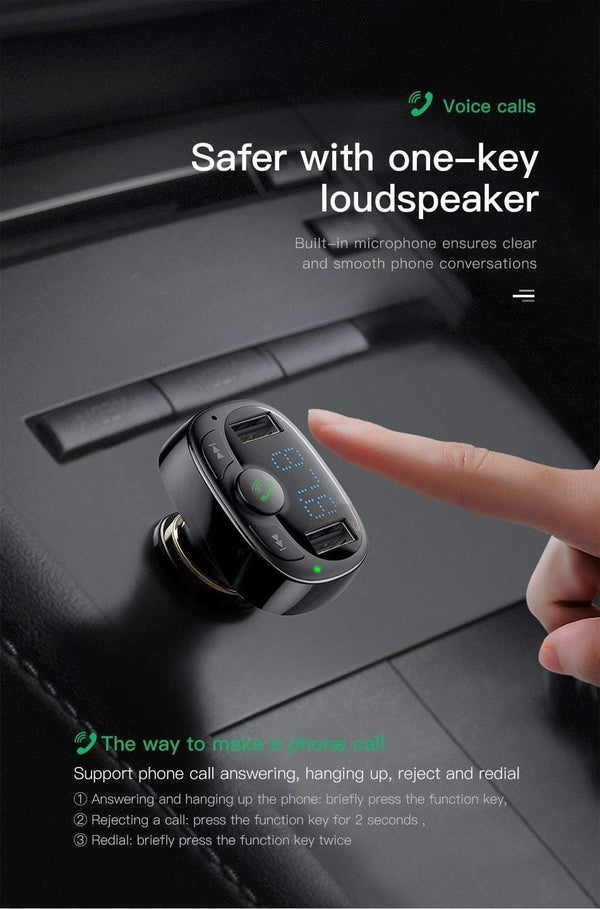 Planet Gates Baseus Car Charger for iPhone Mobile Phone Handsfree FM Transmitter Bluetooth Car Kit LCD MP3 Player Dual USB Car Phone Charger