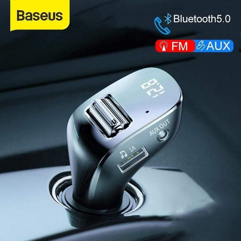 Baseus Car Charger for Mobile Phone FM Transmitter Aux Modulator Bluetooth 5.0 Handsfree Audio MP3 Player Dual USB Car Charger (Black)