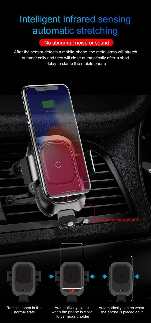 Planet Gates Baseus Car Phone Holder for iPhone Intelligent Infrared Sensor Qi Car Wireless Charger Air Vent Mount Mobile Phone Holder Stand