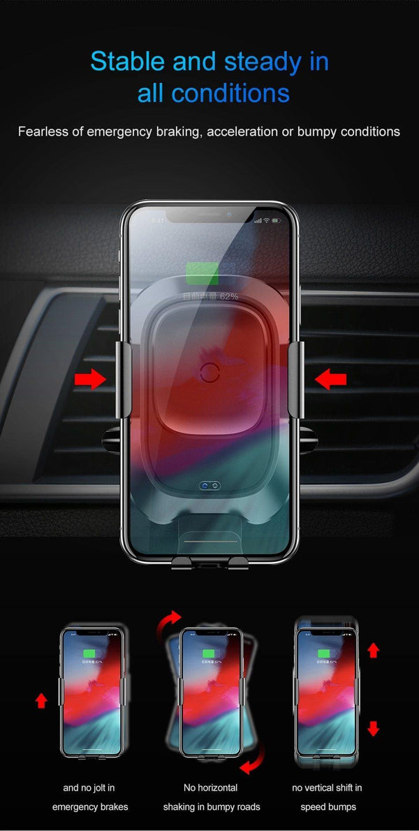 Planet Gates Baseus Car Phone Holder for iPhone Intelligent Infrared Sensor Qi Car Wireless Charger Air Vent Mount Mobile Phone Holder Stand