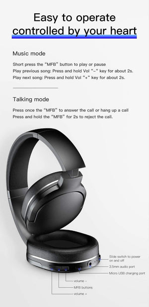 Planet Gates Baseus D02 Bluetooth Headphone, Foldable 25 Hours Music Play Wireless headphones Portable Bluetooth Earphone with Mic for Phone