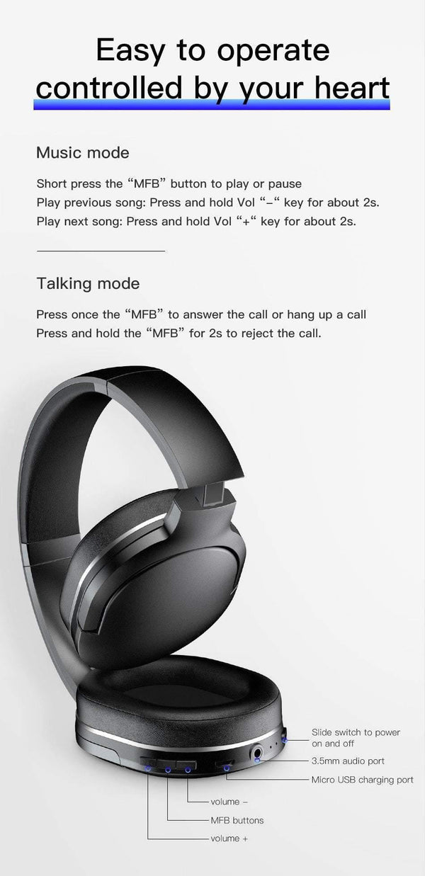 Planet Gates Baseus D02 Bluetooth Headphone, Foldable 25 Hours Music Play Wireless headphones Portable Bluetooth Earphone with Mic for Phone