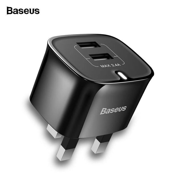 Planet Gates Baseus Dual Ports USB Charger UK Plug USB Travel Wall Charger Adapter 5V 2.4A Mobile Phone Charger For iPhone Xs Samsung Xiaomi