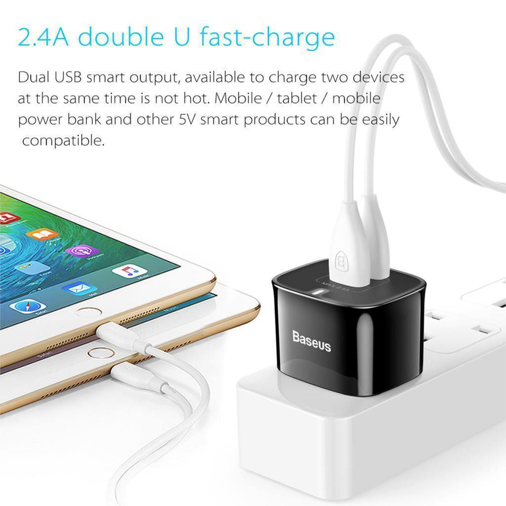 Planet Gates Baseus Dual Ports USB Charger UK Plug USB Travel Wall Charger Adapter 5V 2.4A Mobile Phone Charger For iPhone Xs Samsung Xiaomi