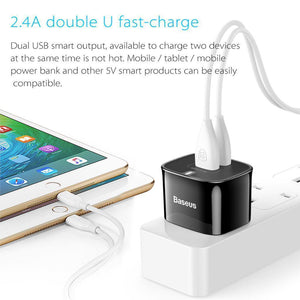 Planet Gates Baseus Dual Ports USB Charger UK Plug USB Travel Wall Charger Adapter 5V 2.4A Mobile Phone Charger For iPhone Xs Samsung Xiaomi