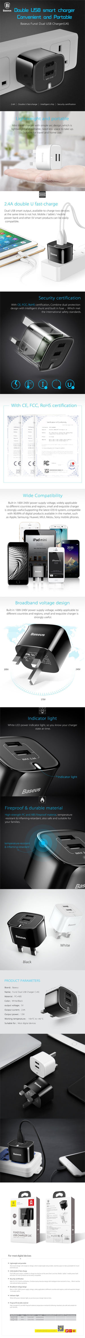 Planet Gates Baseus Dual Ports USB Charger UK Plug USB Travel Wall Charger Adapter 5V 2.4A Mobile Phone Charger For iPhone Xs Samsung Xiaomi