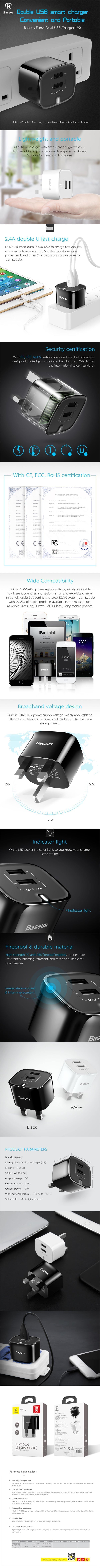 Planet Gates Baseus Dual Ports USB Charger UK Plug USB Travel Wall Charger Adapter 5V 2.4A Mobile Phone Charger For iPhone Xs Samsung Xiaomi