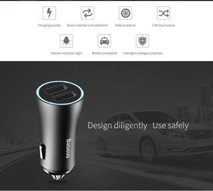 Planet Gates Baseus Dual USB Car Charger For iPhone XS Samsung Mobile Phone Charger Car Cigar Lighter Tablet GPS Travel Adapter Phone Charger