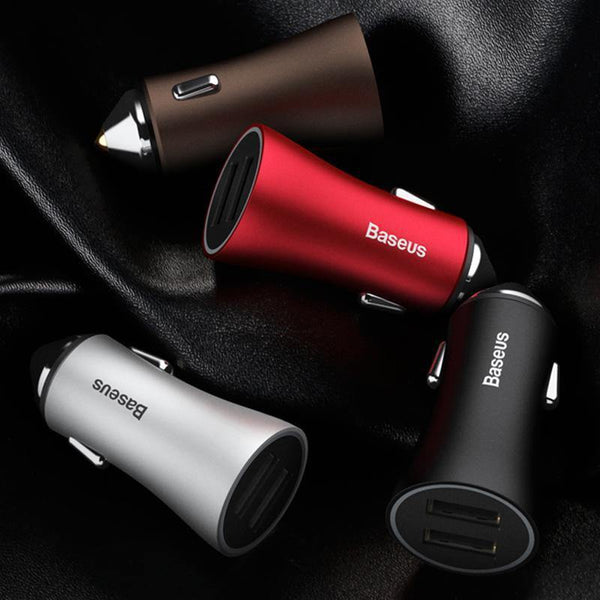 Planet Gates Baseus Dual USB Car Charger For iPhone XS Samsung Mobile Phone Charger Car Cigar Lighter Tablet GPS Travel Adapter Phone Charger