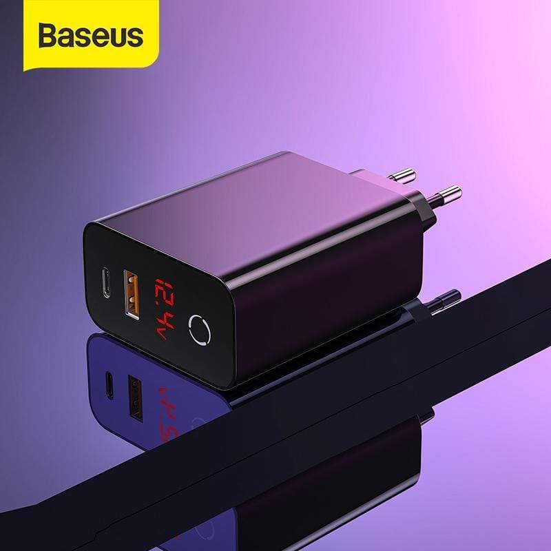 Baseus Dual USB Charger 45W Support Quick Charge 4.0 3.0 Type C PD Fast Charger with Digital Display For Samsung Huawei Xiaomi