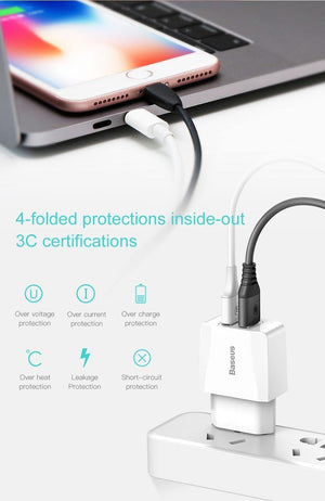 Planet Gates Baseus Dual USB Charger For iPhone Xs Max X 8 Samsung S9 S8 Xiaomi Mi 8 Mix3 EU Adapter Fast Charging Wall Mobile Phone Charger