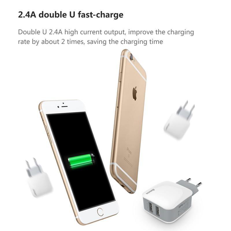 Planet Gates Baseus Dual USB Charger For iPhone Xs Max X Fast Charging Wall Charger For Samsung S9 Xiaomi Mix 3 Mobile Phone Charger Adapter