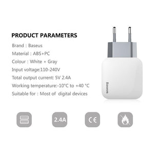 Planet Gates Baseus Dual USB Charger For iPhone Xs Max X Fast Charging Wall Charger For Samsung S9 Xiaomi Mix 3 Mobile Phone Charger Adapter