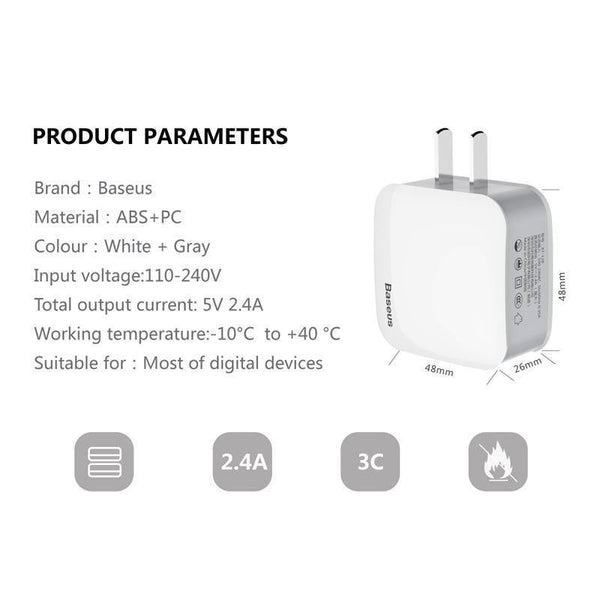 Planet Gates Baseus Dual USB Charger For iPhone Xs Max X Fast Charging Wall Charger For Samsung S9 Xiaomi Mix 3 Mobile Phone Charger Adapter