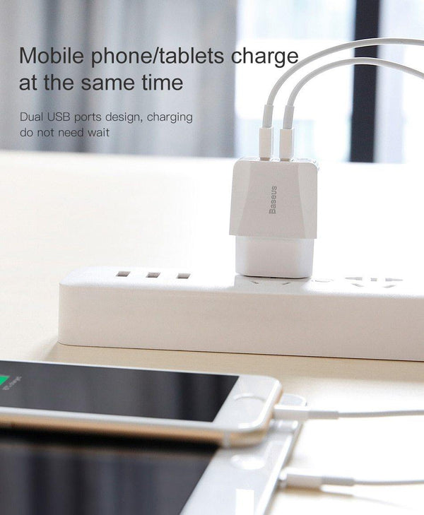 Planet Gates Baseus Dual USB Charger, Mobile Phone EU Charger Plug Travel Wall Charger Adapter For iPhone iPad Samsung Xiaomi Phone Charger