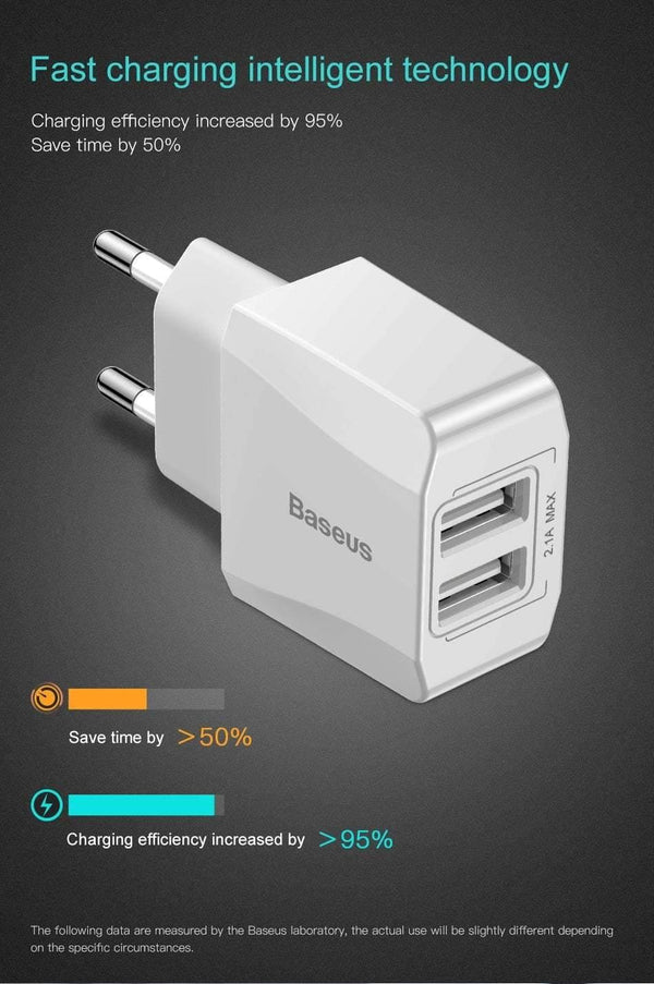 Planet Gates Baseus Dual USB Charger, Mobile Phone EU Charger Plug Travel Wall Charger Adapter For iPhone iPad Samsung Xiaomi Phone Charger