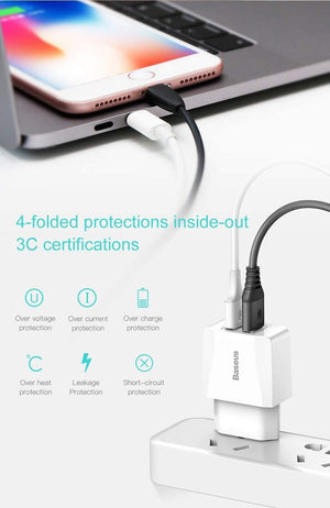 Planet Gates Baseus Dual USB Charger, Mobile Phone EU Charger Plug Travel Wall Charger Adapter For iPhone iPad Samsung Xiaomi Phone Charger