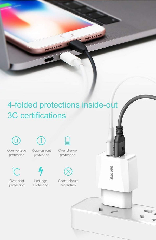Planet Gates Baseus Dual USB Charger, Mobile Phone EU Charger Plug Travel Wall Charger Adapter For iPhone iPad Samsung Xiaomi Phone Charger