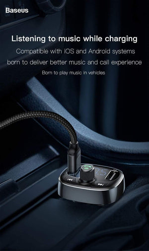 Planet Gates Baseus FM Transmitter Aux Modulator Bluetooth Car Charger Kit Handsfree Audio MP3 Player 3.4A Dual USB Fast Mobile Phone Charger