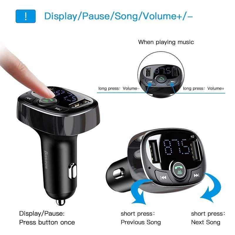 Baseus FM Transmitter Aux Modulator Wireless Bluetooth Handsfree Car Kit Car Audio MP3 Player Quick Charge Dual USB Car Charger (BLACK)