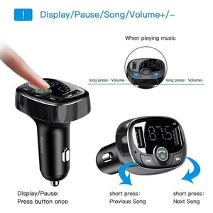 Baseus FM Transmitter Aux Modulator Wireless Bluetooth Handsfree Car Kit Car Audio MP3 Player Quick Charge Dual USB Car Charger (BLACK)