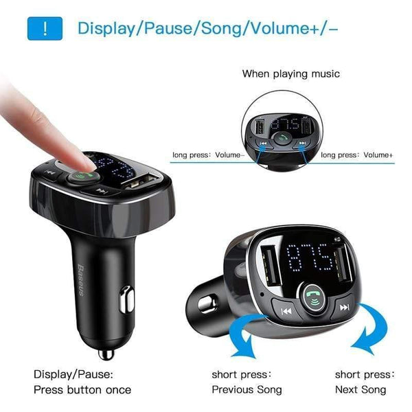 Baseus FM Transmitter Aux Modulator Wireless Bluetooth Handsfree Car Kit Car Audio MP3 Player Quick Charge Dual USB Car Charger (BLACK)