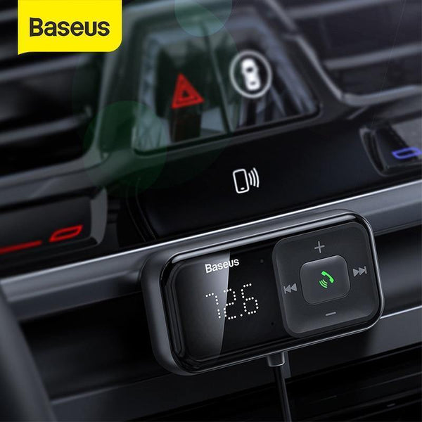 Baseus FM Transmitter Car Bluetooth 5.0 FM Radio Modulator Car Kit 3.1A USB Car Charger Handsfree Wireless Aux Audio MP3 Player (Black)