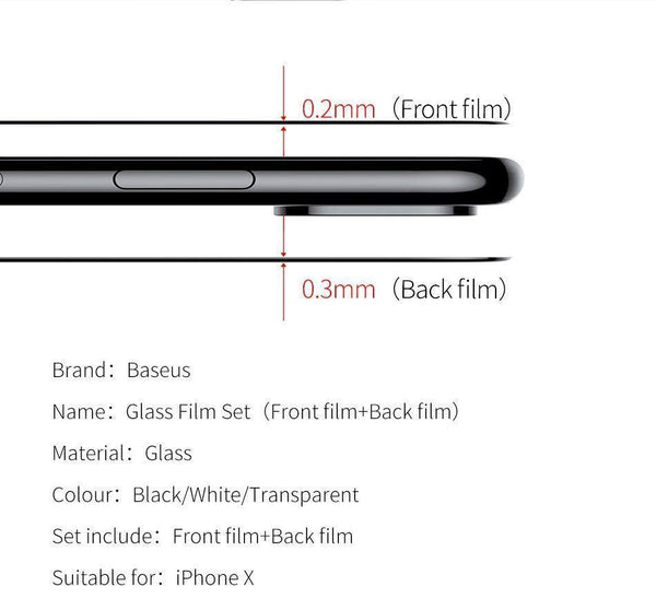 Planet Gates Baseus Front Glass + Back Film Screen Protector For iPhone X Tempered Glass 0.3mm Ultra Thin 100% Pure Glass Protective Film 9H