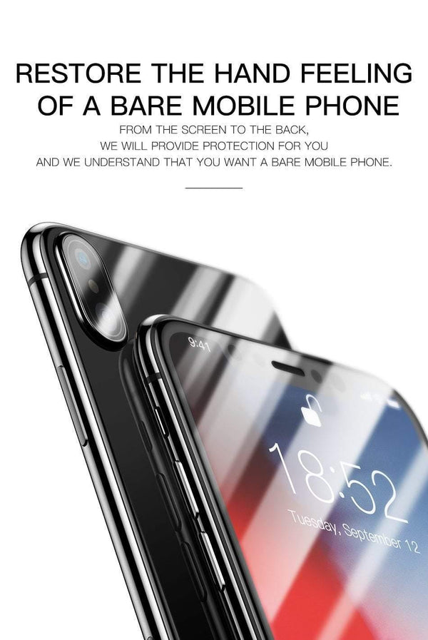 Planet Gates Baseus Front Screen Protector + Back Tempered Glass For iPhone Xs Xs Max XR 2018 Protective Glass 9H Thin Full Coverage Glass