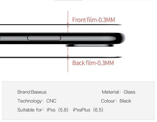 Planet Gates Baseus Front Screen Protector + Back Tempered Glass For iPhone Xs Xs Max XR 2018 Protective Glass 9H Thin Full Coverage Glass