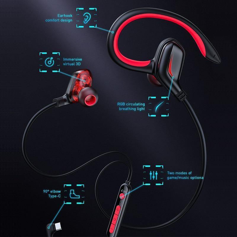 Baseus GAMO C18 Type C Gaming Earphone with RGB Light Earhook Wired In-ear Bass Stereo Earphones for PS4 PC Computer Gamer