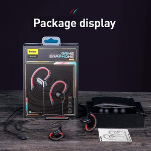 Baseus GAMO C18 Type C Gaming Earphone with RGB Light Earhook Wired In-ear Bass Stereo Earphones for PS4 PC Computer Gamer