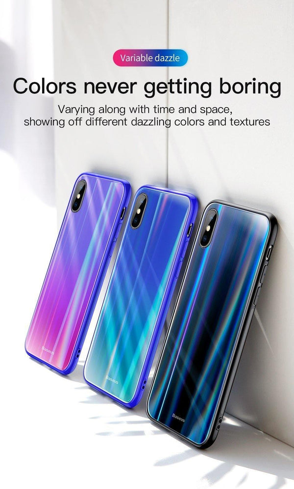 Planet Gates Baseus Gradient Glass Case For iPhone X 10 Coque Luxury Aurora Tempered Glass Protective Back Cover For iPhoneX 10 Case Capinhas