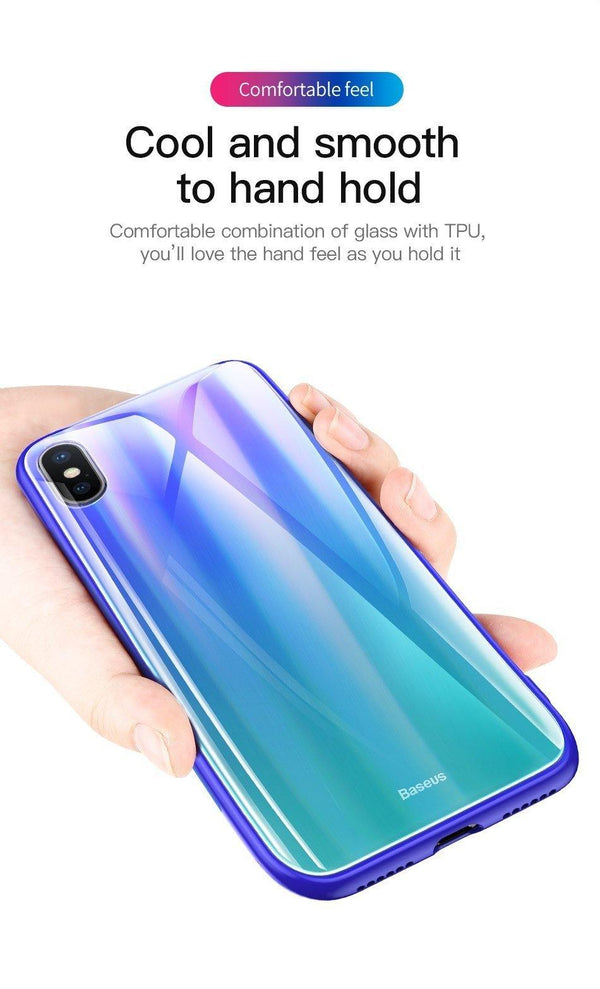 Planet Gates Baseus Gradient Glass Case For iPhone X 10 Coque Luxury Aurora Tempered Glass Protective Back Cover For iPhoneX 10 Case Capinhas