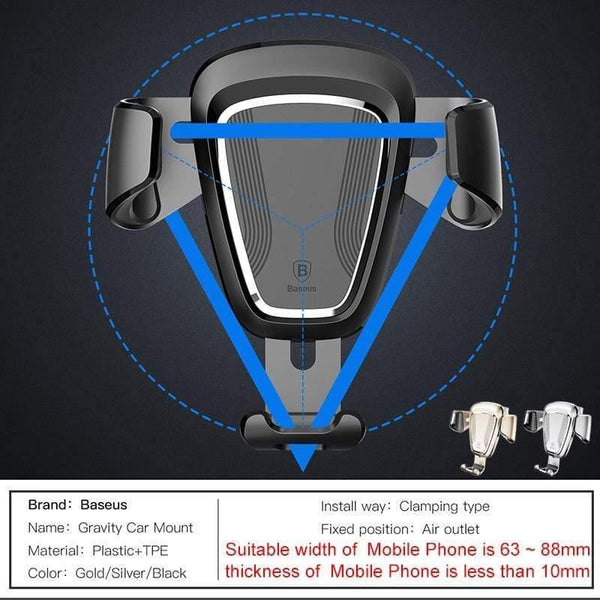 Baseus Gravity Car Holder For iPhone Samsung Cell Mobile Phone Holder 360 Degree GPS Air Vent Mount Clip Car Phone Holder Stand