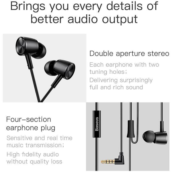Planet Gates Baseus H07 Hi-Res Audio Wired Earphone Headset With Mic Metal In-Ear Earphone Stereo Bass Sound With 3.5mm Jack Earbuds kulakl k