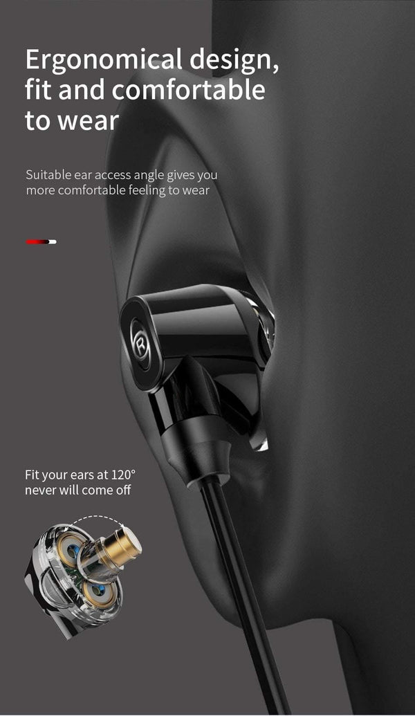 Planet Gates Baseus H10 Double dynamic 3.5MM Wired Earphone stereo bass sound earphones with mic for xiaomi  fone de ouvido auriculares MP3