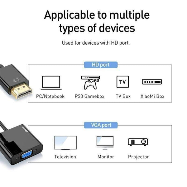 Baseus HDMI to VGA Adapter for Xiaomi Box 3 4 Male HDMI to Female VGA Adapter 1080P Converter with 3.5 Jack for TV PC Projector