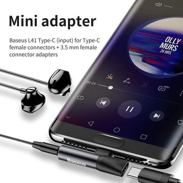 Baseus L41 Usb C to 3.5mm Aux Jack Audio Adapter Audio splitter Type-C Charging Adapter For Xiaomi mi 9 Smart Phone