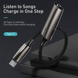 Baseus L60 USB C to 3.5mm aux audio Adapter usb type c Extension Cable with Light Interface 1 to 2 for Smart Phone (Zinc Alloy and Light)