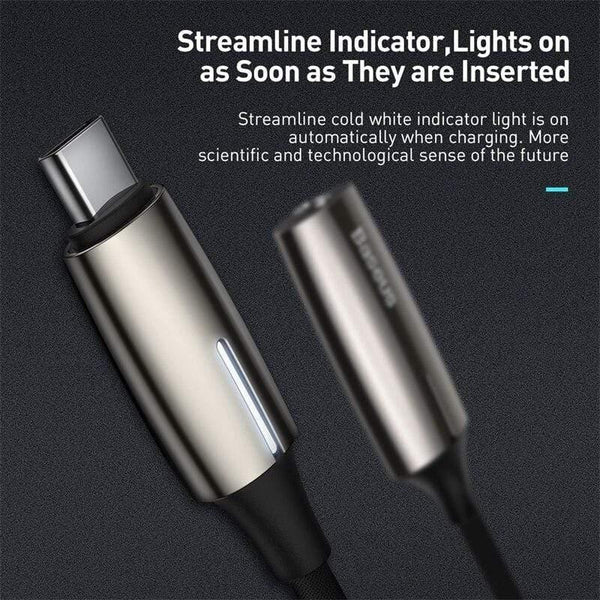 Baseus L60 USB C to 3.5mm aux audio Adapter usb type c Extension Cable with Light Interface 1 to 2 for Smart Phone (Zinc Alloy and Light)