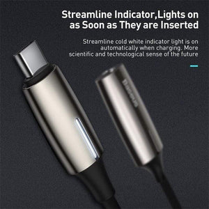 Baseus L60s  USB Type C to 3.5mm aux audio Adapter Quick Charging USB C Extension Cable with Light Interface for Smart Phone